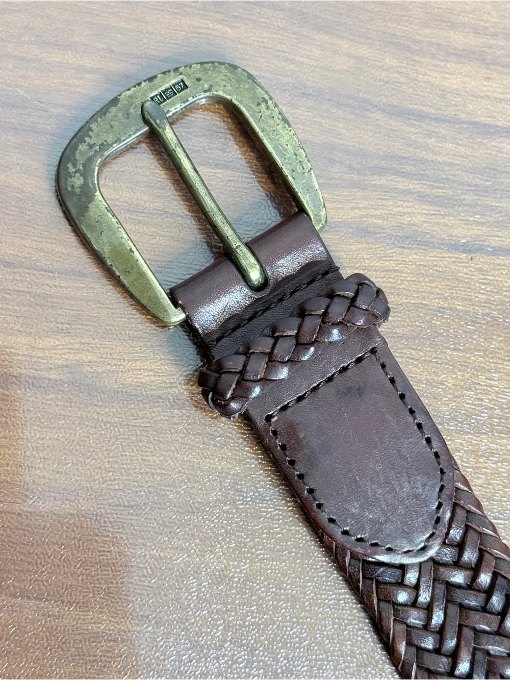Polo Ralph Lauren Men’s Woven Brown Leather Belt with Tarnished Brass Buckle 36